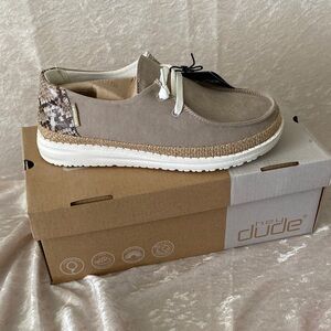 Hey Dude Beige and Snake Print Loafers